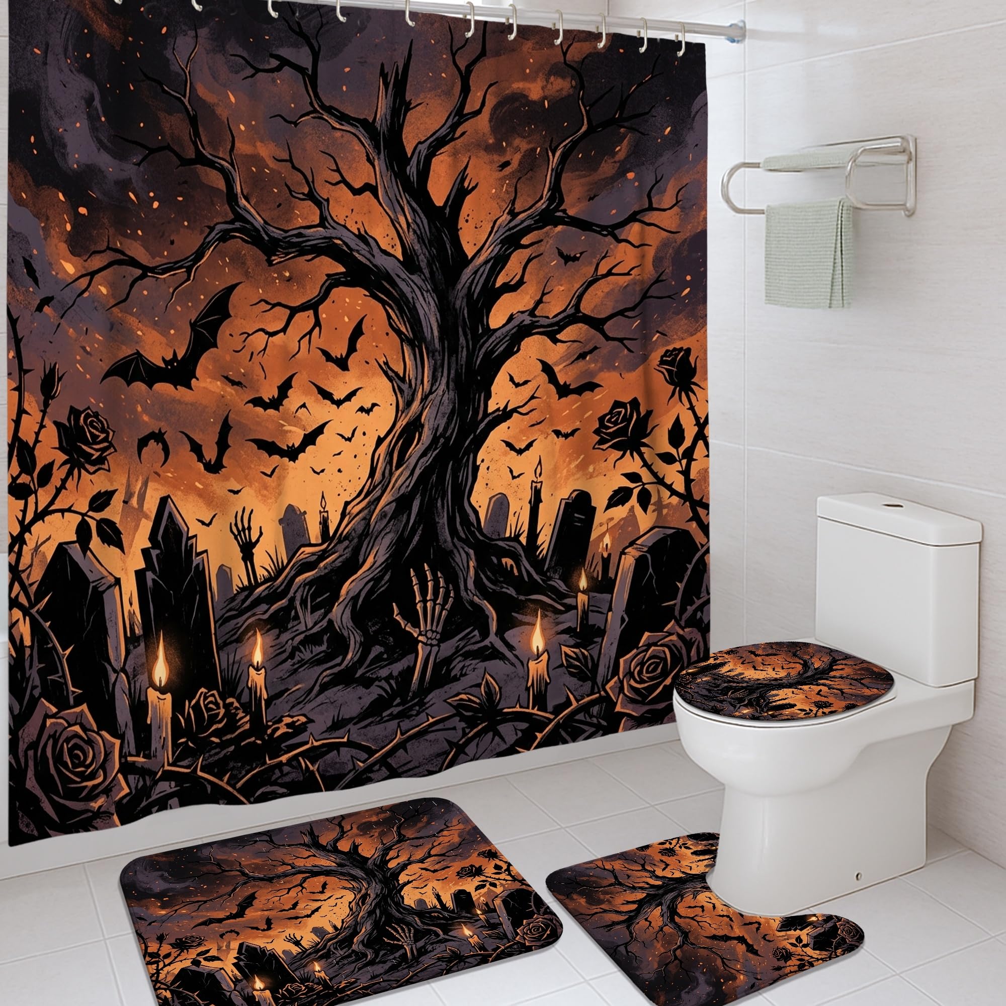 Rideaux de douche Halloween chauve-souris pour salle de bain d'amis