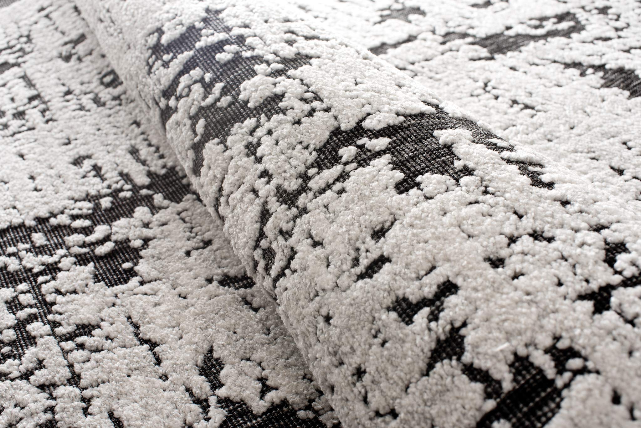 Tapiso Lotus dywan z krótkim włosiem, kremowy, czarny, ecru, nowoczesne wzornictwo, do salonu, sypialni, patchwork, wygląd 3D, Ökotex 140 x 200 cm