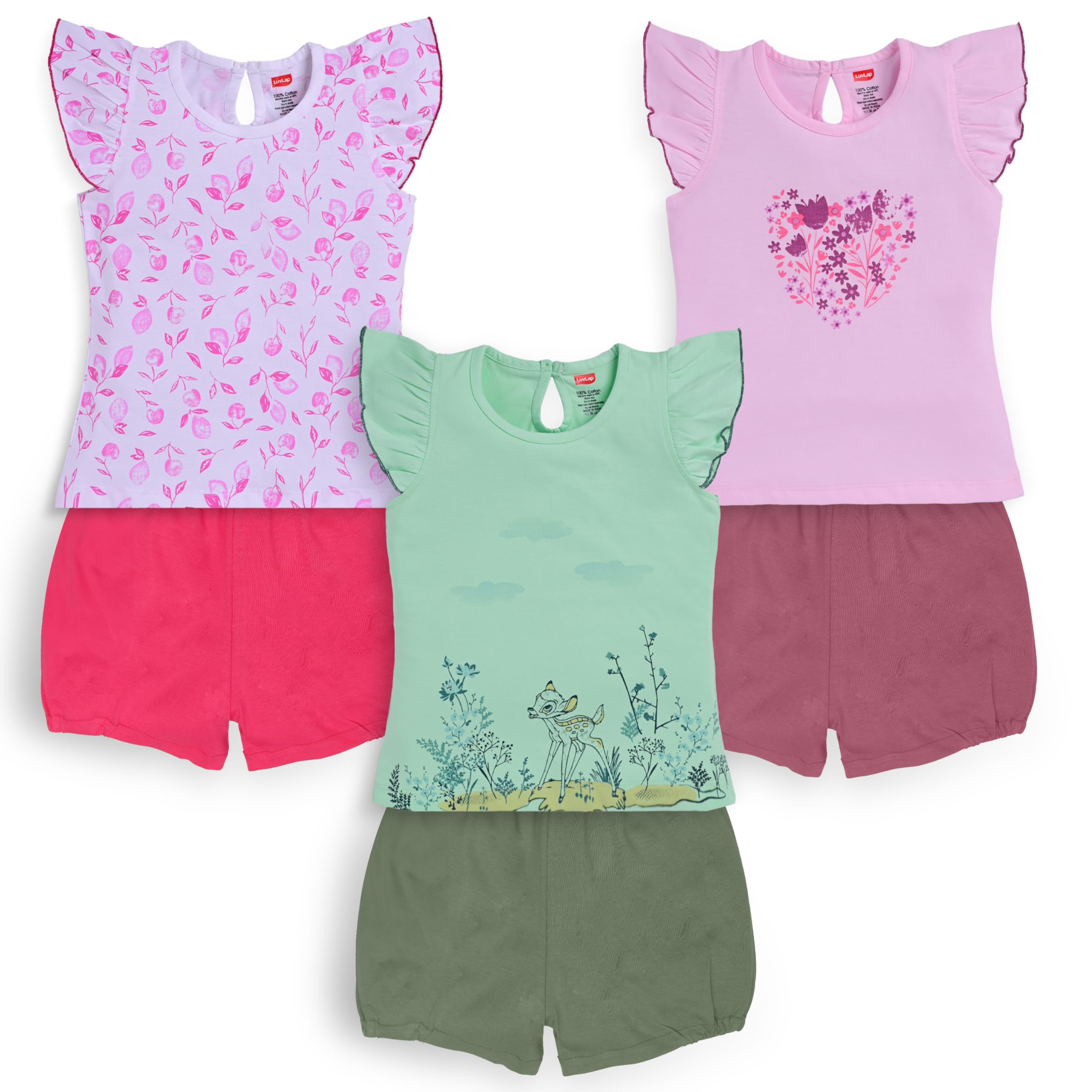 LuvLap Baby Boys & Girls Regular Fit 100% Cotton Half Sleeves Jhabla & Shorts Set Pack of 3