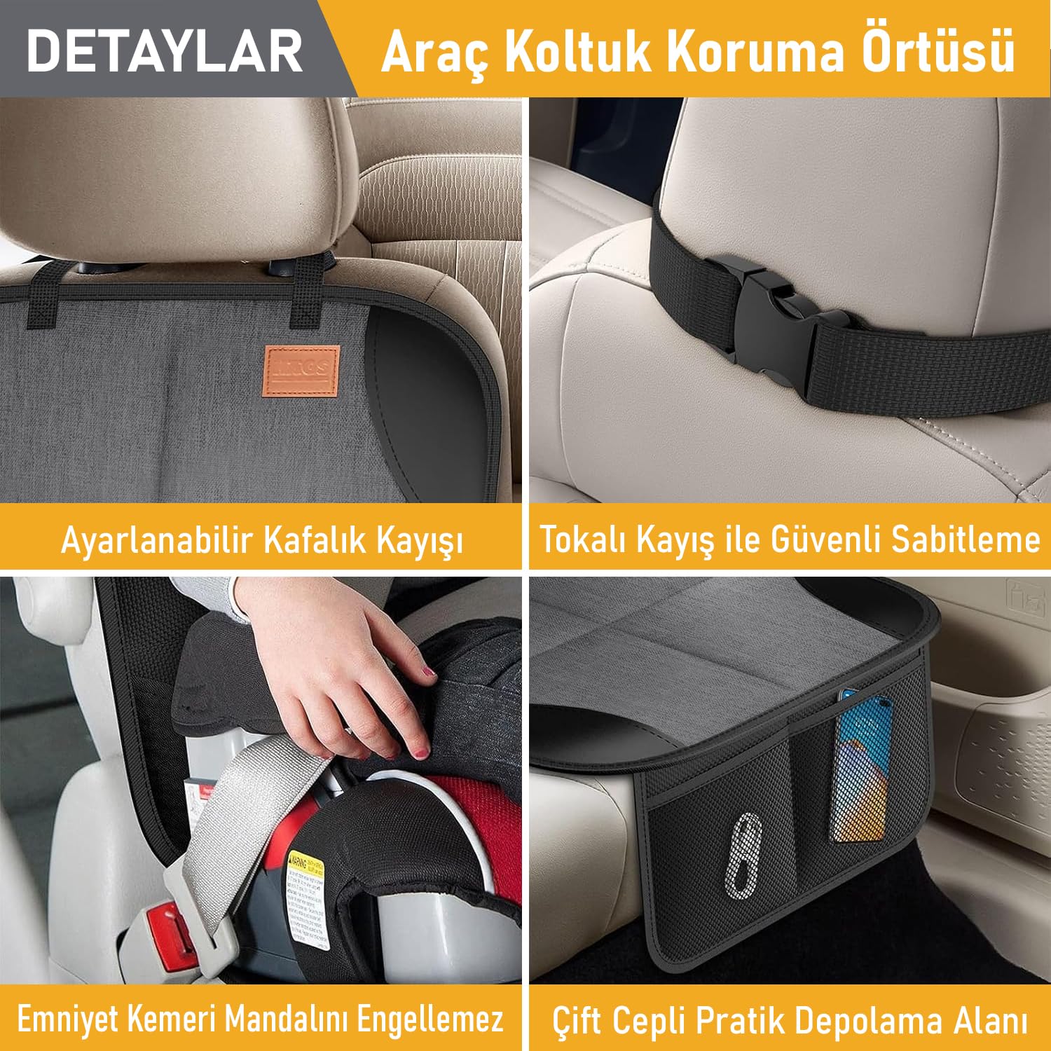 Haegs Oto Koltuk Koruyucu Kılıf, Çocuk Oto Koltuğu için Koruyucu Örtü, Kalın Pedli Araba Araç Koltuk Minderi Su Geçirmez Evcil Hayvan, Kedi Köpek Araç Koltuğu Örtüsü, Gri