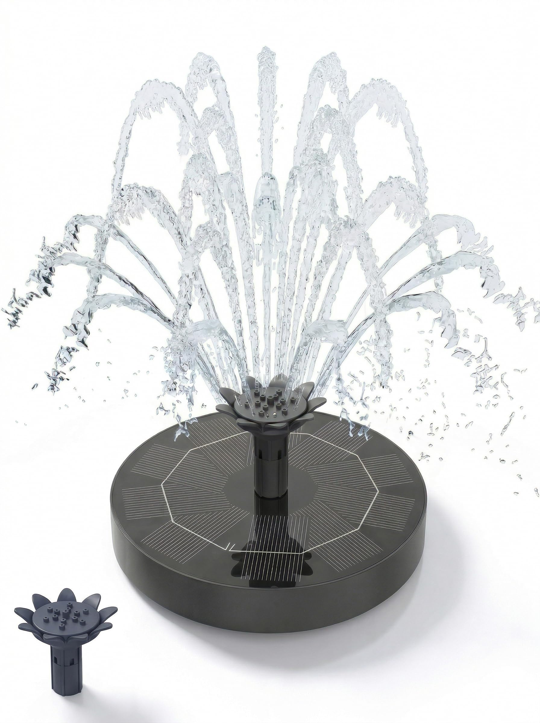 Solar Springbrunnen, Solar Teichpumpe mit Innovative 4-in-1 Düse, 2026 Neueste 1.8W Solarbrunnen, Solar Wasserpumpe Solar schwimmender Fontäne Pumpe für Gartenteich Springbrunnen Vogel-Bad Pool - 2