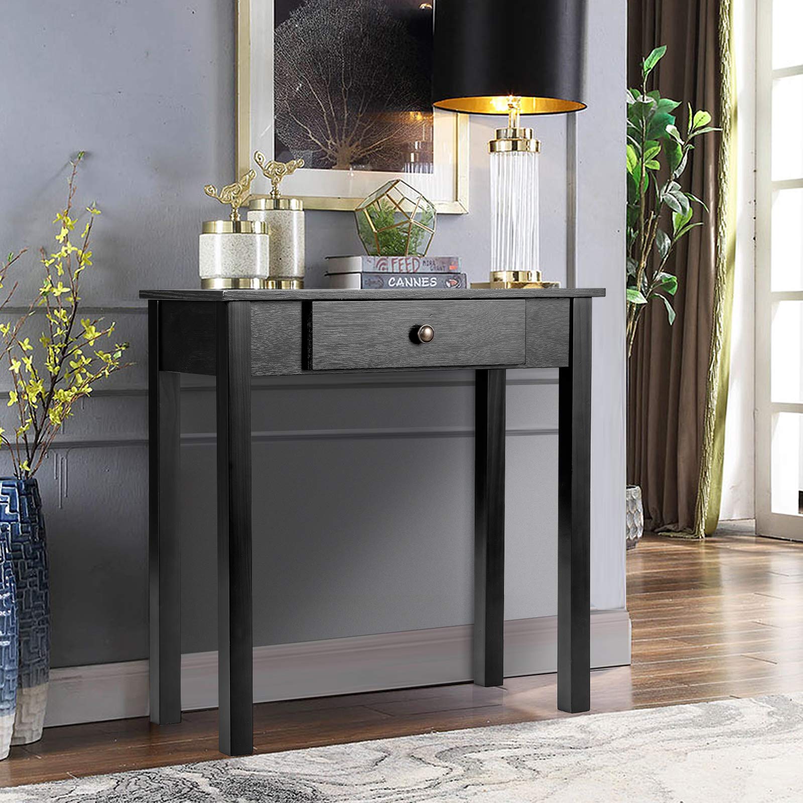 COSTWAY Recibidores de Entrada con Cajón, Consola Recibidor Estrecho de Madera, Mesa Consola Salon Pasillo Entrada, 71 x 30 x 71 cm (Negro)