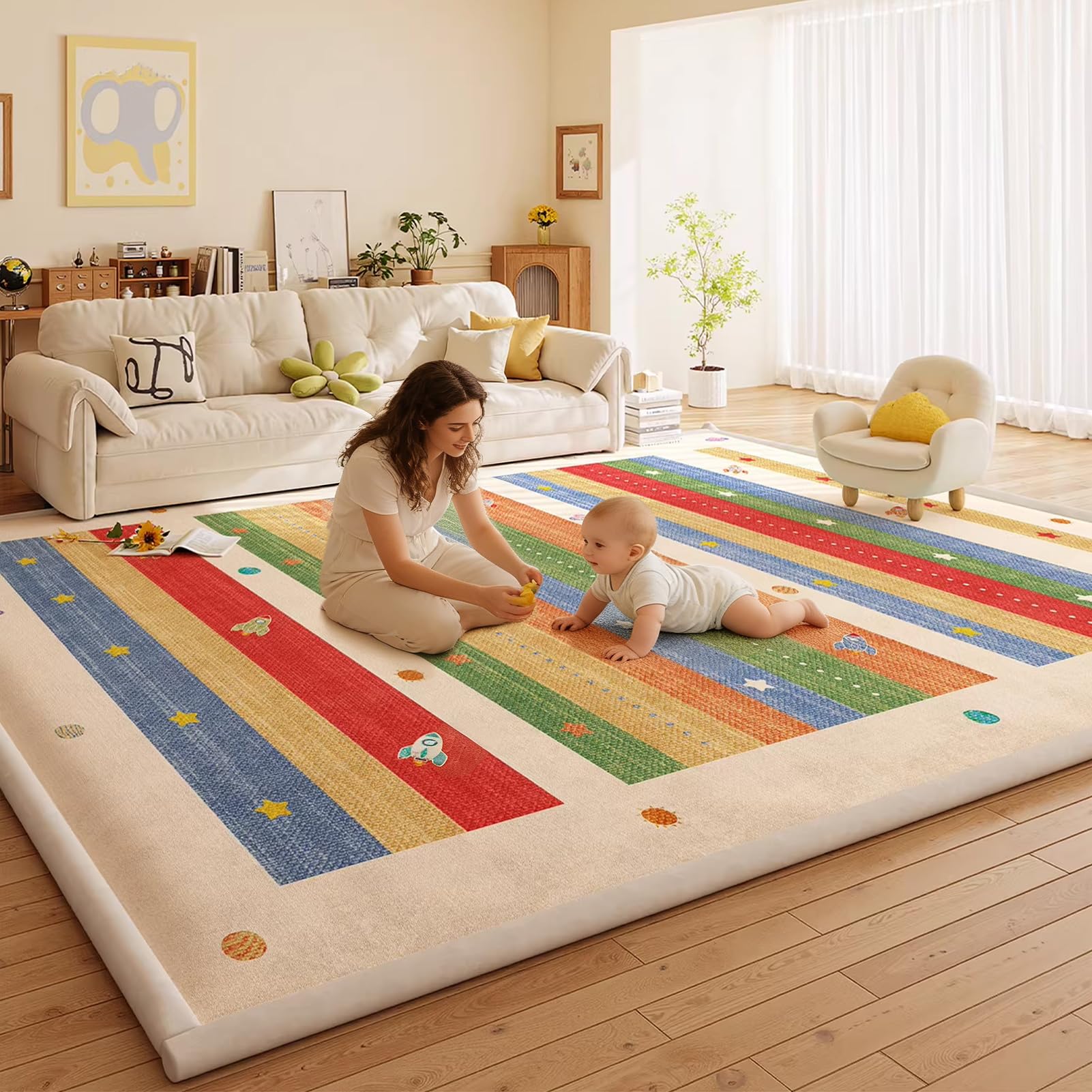 Krabbelmatte Baby, 2cm Extra Dicke Spielmatte Kinder mit Memory Schaum Rutschfester Teppich Kinderzimmer Krabbeldecke, Kinderteppich, Baby Spielmatte für Bauchlage 120 x 120 cm