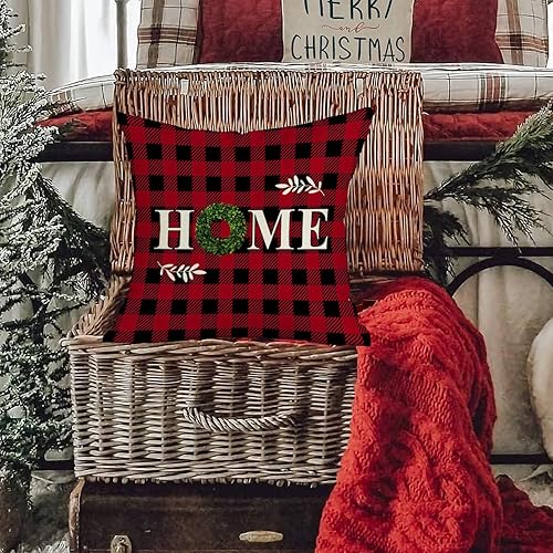 Miniatura 9 de RABUSOFA Buffalo - Fundas de cojín de Navidad de camión rojo a cuadros de 12 x 20 pulgadas, decoraciones navideñas en blanco y negro, fundas de