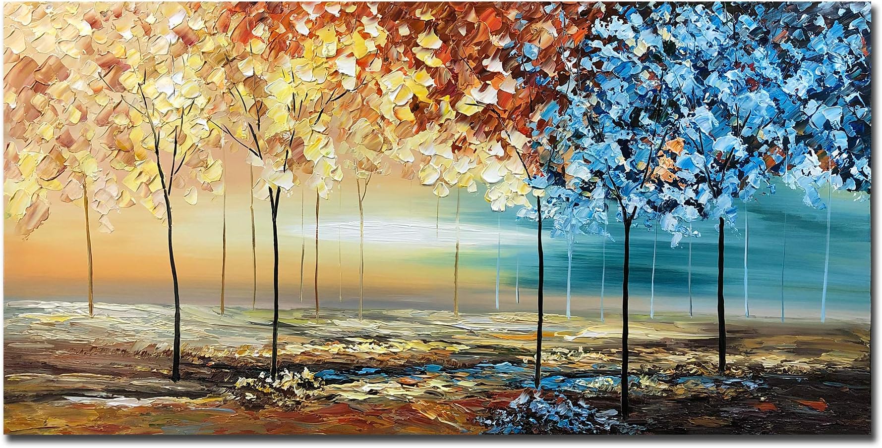 Tiancheng Art, 24X48 inch Modern Abstract Hand Painted Oil Paintings Acrylic Canvas Art Wall Art Framed Paintings for Bedroom Living Room Decorations