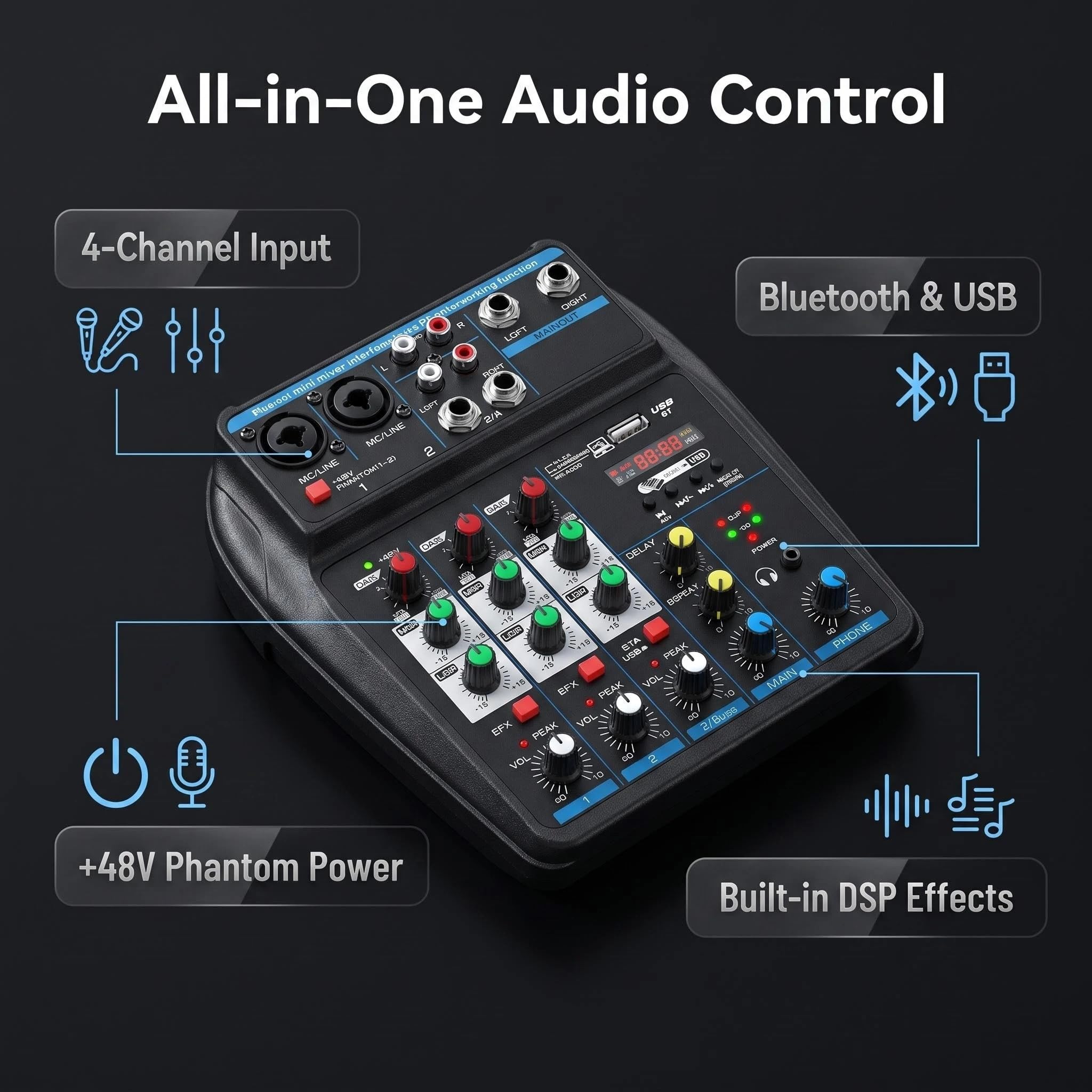 Audiomischer M4 Kanäle 48V Studio Karaoke Tragbar Bluetooth