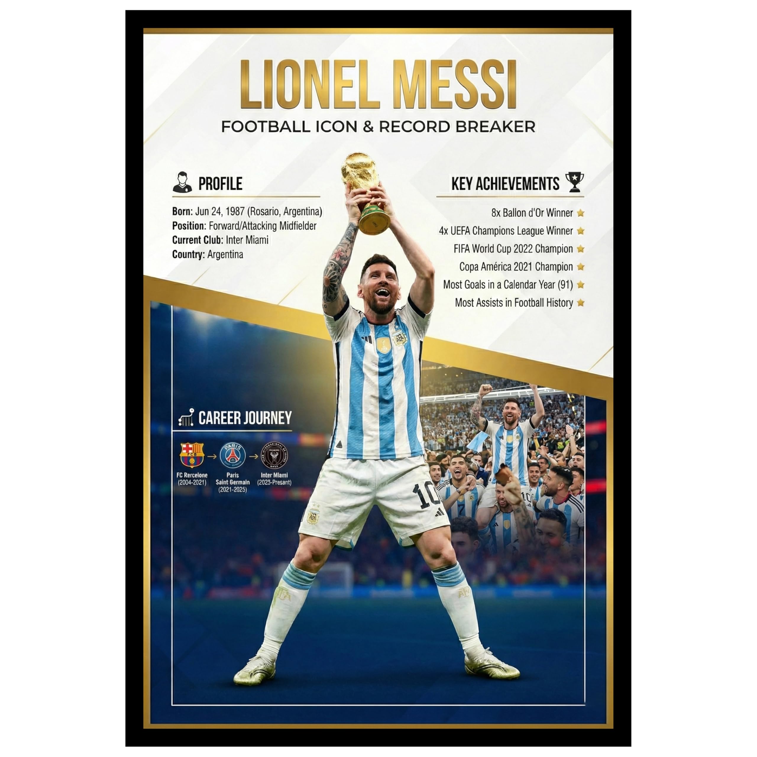 wrap & wish lionel messi football icon wall art frame (a4 size, 9x12 inch) | pack of 1 | vintage anime designs & marvel room decor