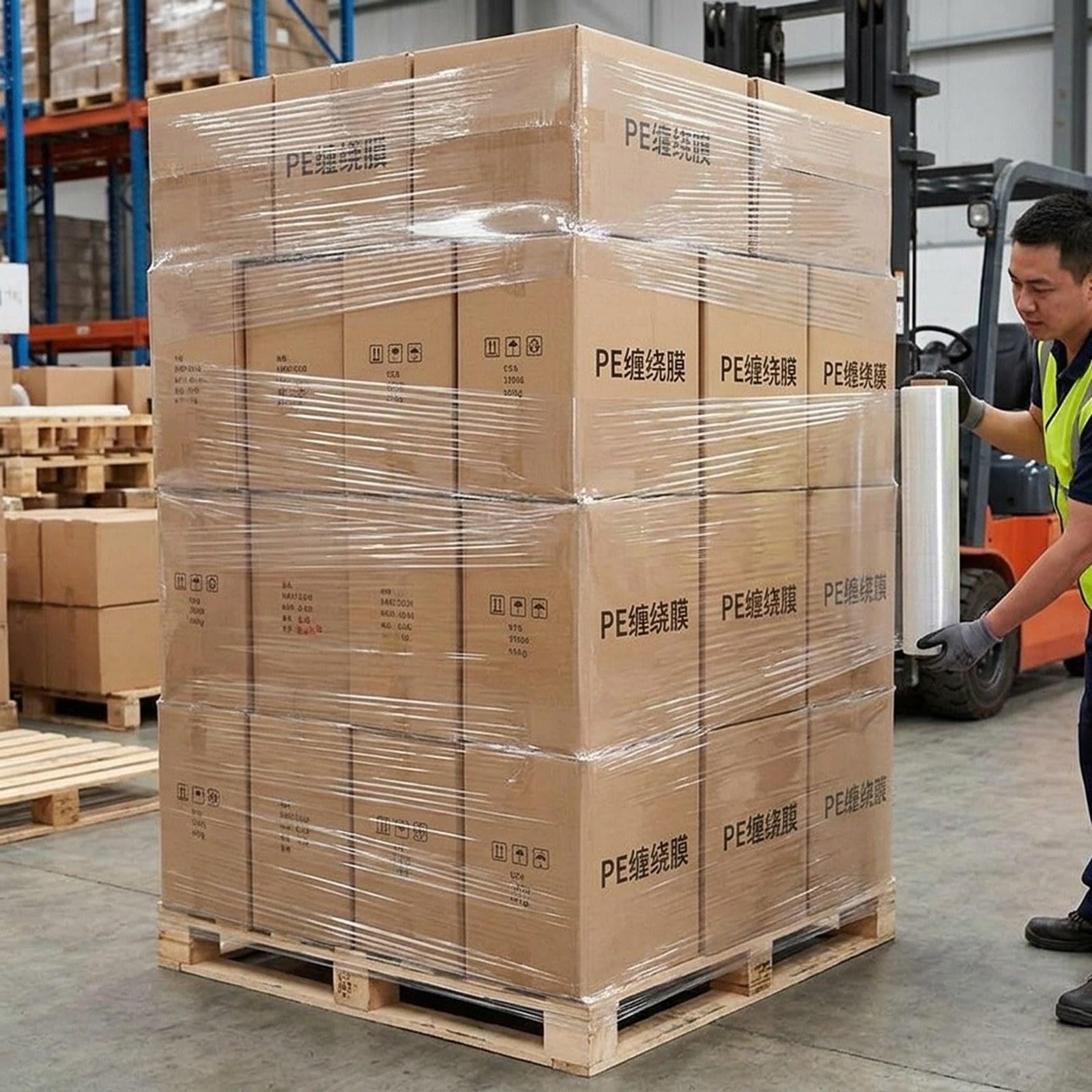 Polyethylen Stretchfolienrolle, Schrumpfschutz, Industrieverpackung, Transparent, Feuchtigkeitsbarriere, Einfach zu Verwenden, Geeignet für, 50 Cm X 1650 M