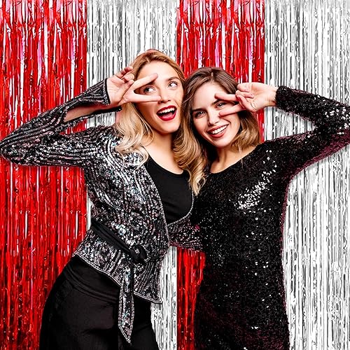 Miniatura 9 de Paquete de 6 cortinas de flecos de papel de aluminio naranja macarrón, 3.28 pies x 8.2 pies, cortinas metálicas de oropel para accesorios de cabina