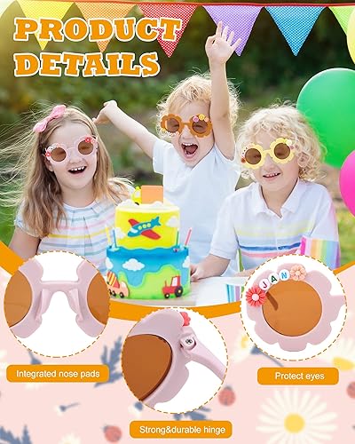 Miniatura 3 de Cindeer Juego de 24 gafas de sol redondas con flores para niños incluye 100 piezas de dijes de margarita 416 cuentas de letras y pegamento para