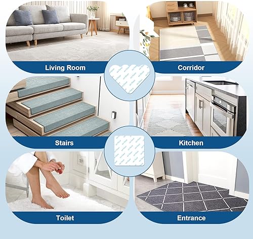 Miniatura 6 de Cinta adhesiva para alfombra, 16 unidades, agarre de doble cara, antideslizante, para alfombras, reutilizable y lavable, cinta de alfombra con
