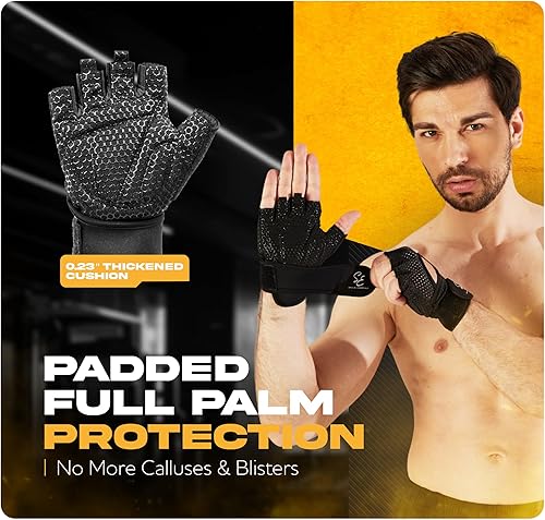 Miniatura 5 de Special Essentials Guantes de entrenamiento para hombres y mujeres, guantes de levantamiento de pesas sin dedos con acolchado antideslizante para
