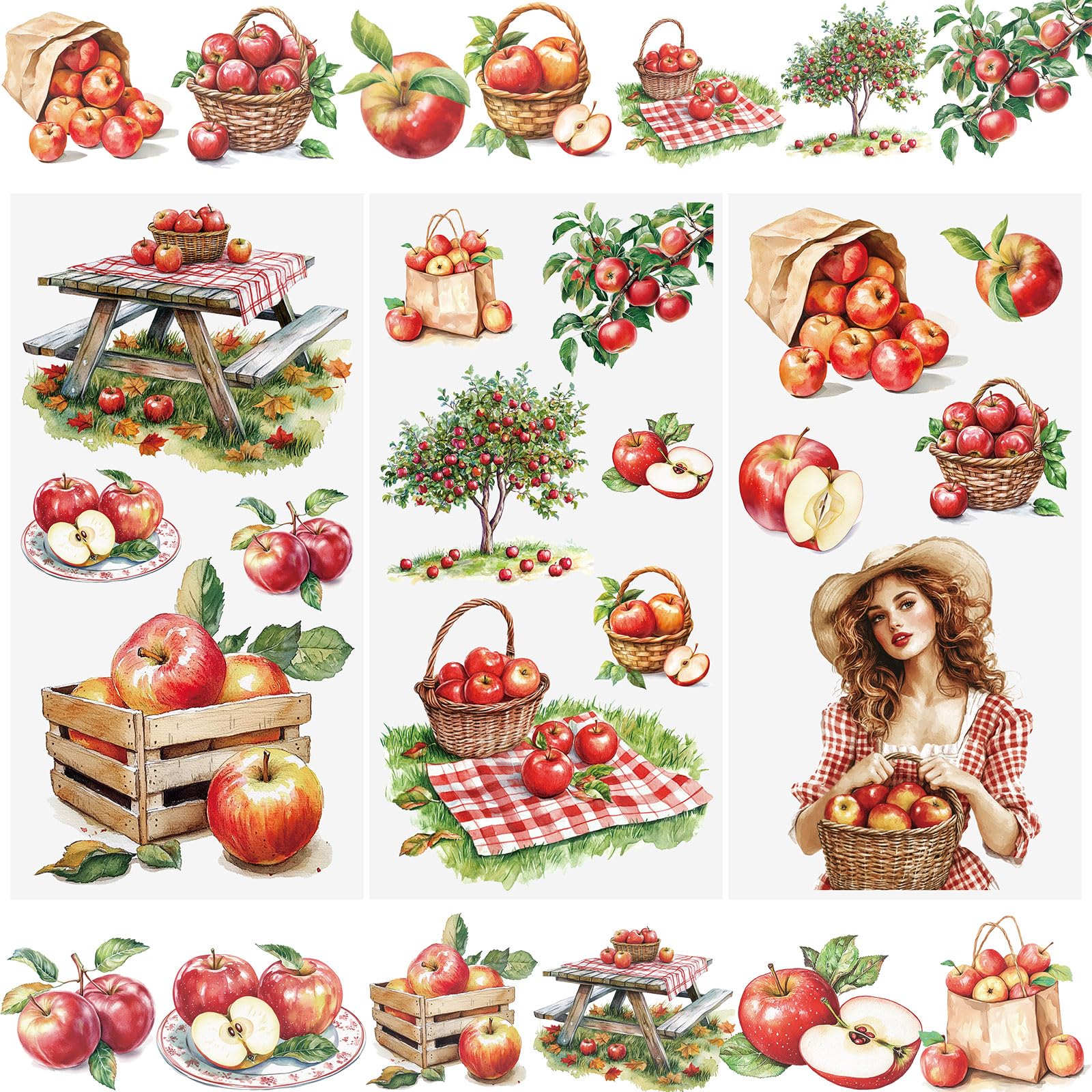 WANDIC 3 Sheets Rub on Furniture Transfer Stickers, Decorative Transfer Decal Fruit Tree Pattern Design Waterproof Sticker, for Postcard Greeting Scrapbooking Decorations,15 * 30cm