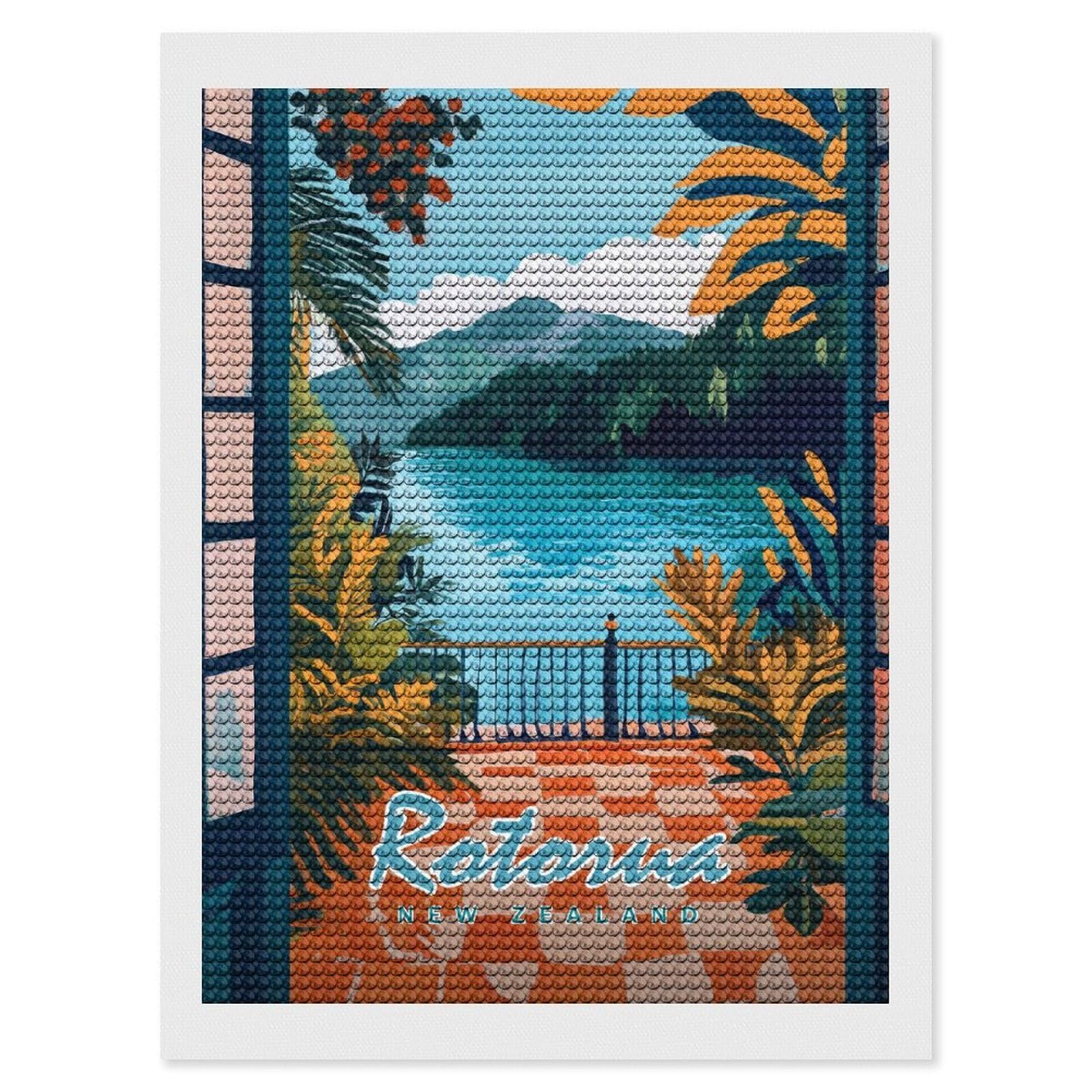 Junmoney Rotorua, New Zealand Diamond Art Canvas 12"x16", for Adults, Printed Canvas, Home Wall Decor, Gift Idea, Mindful Craft Activity