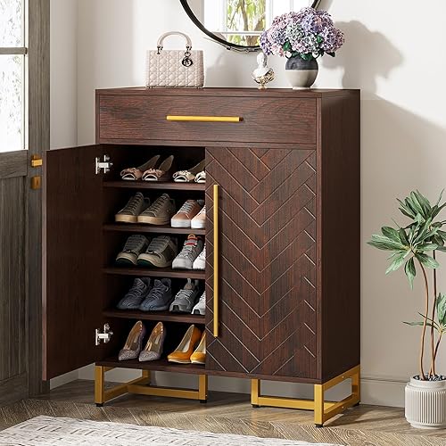 Tribesigns Zapatero con puertas, 20 pares de armario de almacenamiento de zapatos con cajón para entrada, moderno organizador de zapatos con