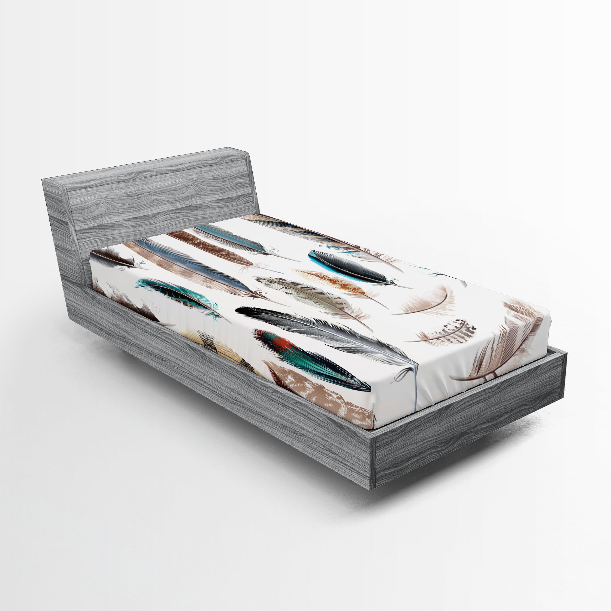 Ambesonne Animal 2 Pack Fitted Sheet, Bird Body Feathers Set, Bed Cover All-Round Elastic Deep Pockets 2 Pieces, Package Contains 2 Twin Size Fitted Sheets, Coffee Brown