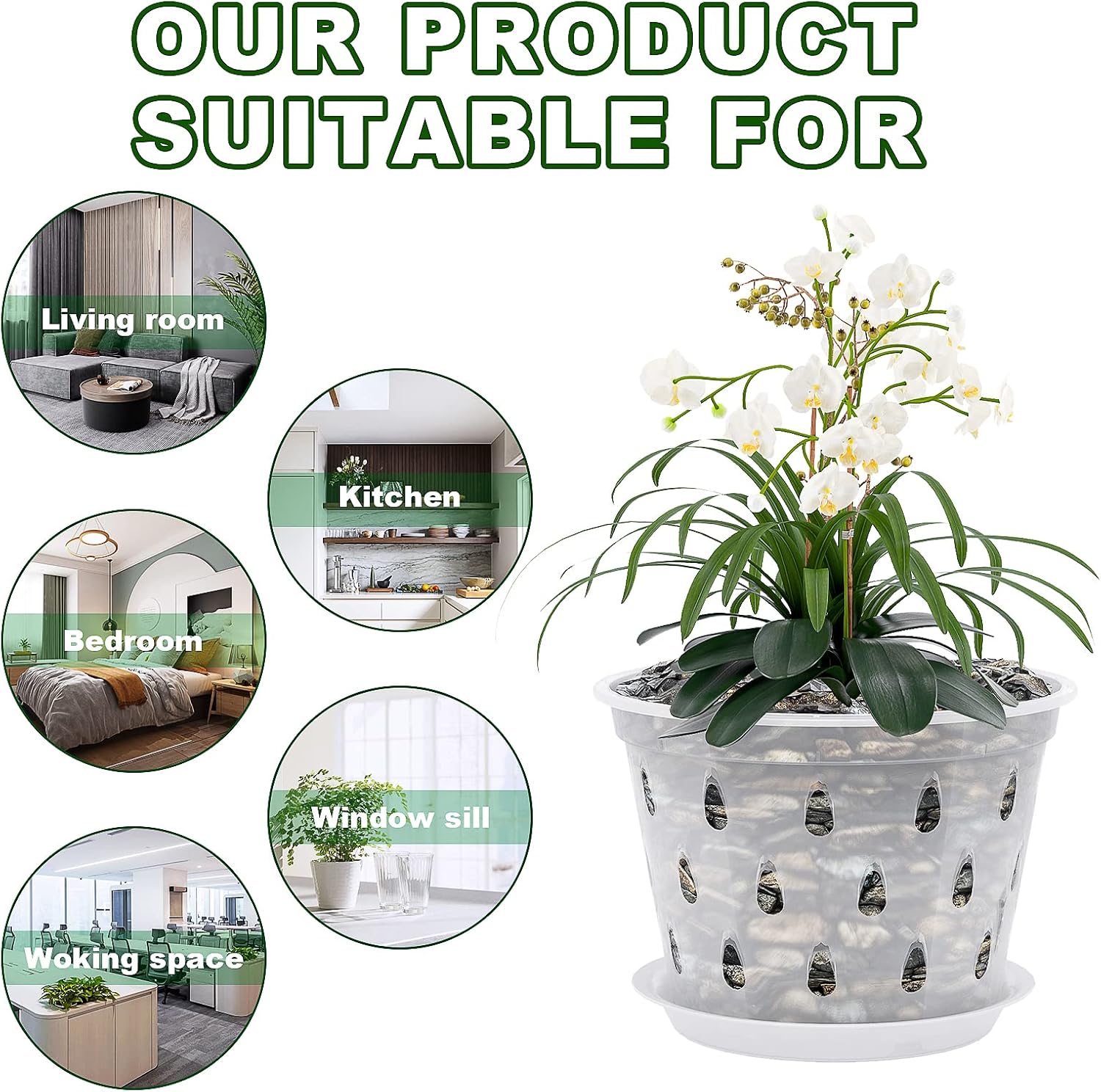 AAHGGBA Orchid Pot, 7 Inch 8 Pack Orchid Pots with Drainage Holes and Saucers Clear Plastic Orchid Pots Provide Good Air Circulation Garden Planters Pots for Indoor and Outdoor Use