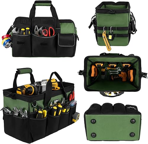 Miniatura 8 de Bolsa de herramientas, bolsas de herramientas resistentes de 16 pulgadas para hombres, 27 bolsillos, caja de herramientas, organizador de