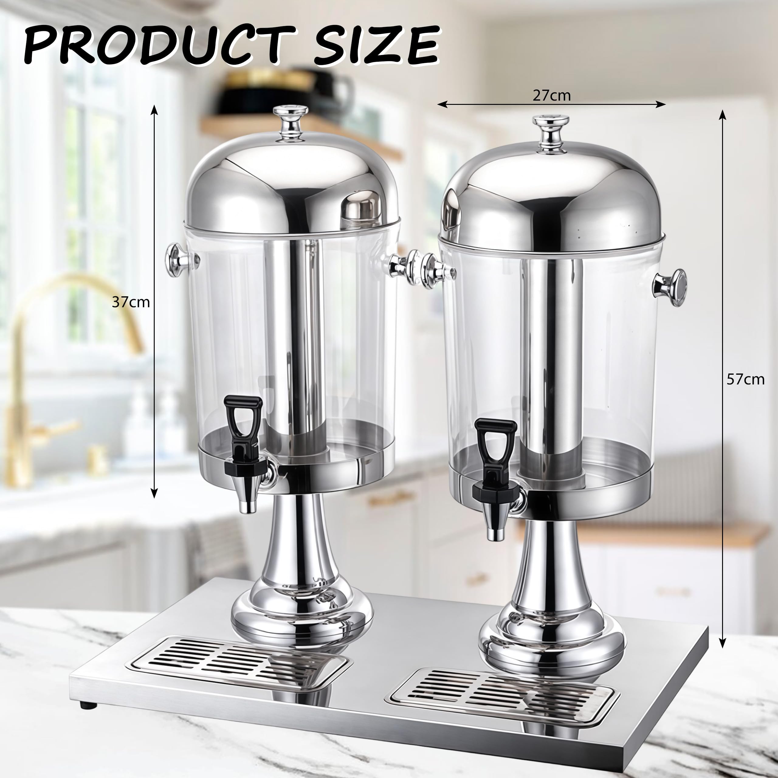 Dispensador de zumo, 2 x 8 litros, dispensador de zumo | 2 dispensadores de zumo 2 x 8 l de capacidad, dispensador de bebidas 2 x 8 litros, dispensador de bebidas comercial con grifo