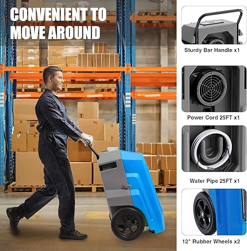 Miniatura 5 de MOUNTO Deshumidificador comercial de 180 Pints con bomba y manguera de drenaje deshumidificador portátil LGR con ruedas para el hogar sótanos