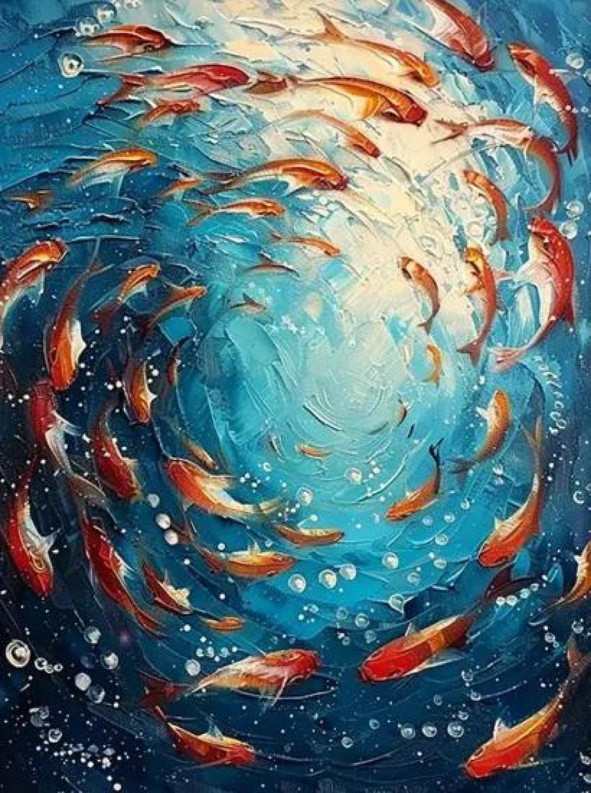 Baibexing Abstract Blue School Of Fish Canvas Painting Texture Underwater World Fish School Wall Art Posters Prints Home Decor A4 30X40Cm Unframed