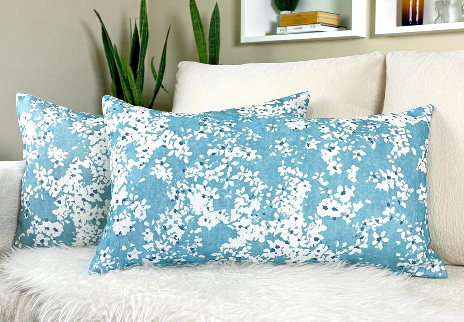 Aiking Printed Floral Euro Shams 26x26 inch Set of 2 Ivory Decorative Farmhouse Accent Textured Pillow Covers, Reverse to Solid Color for Elegant Home Decor