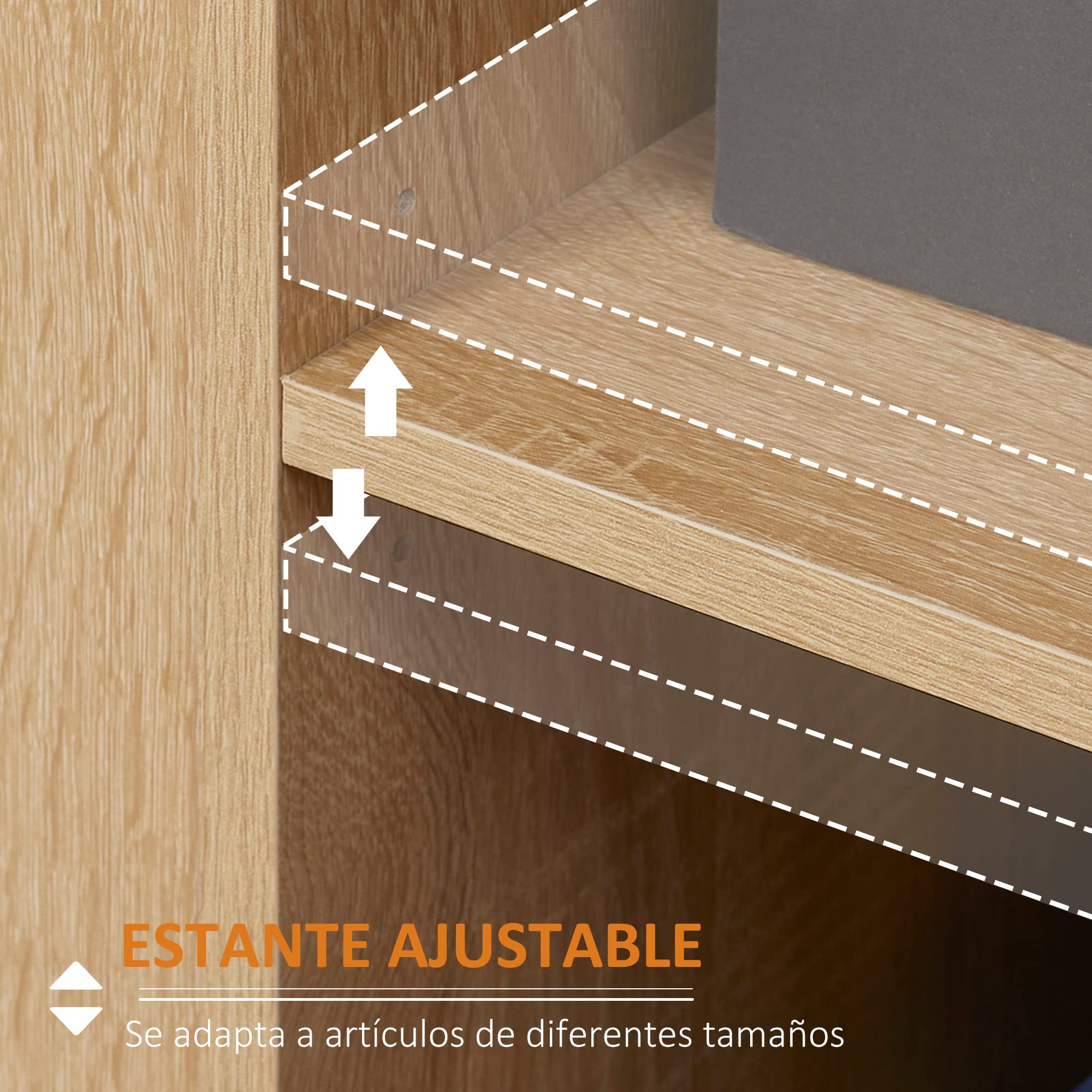 HOMCOM Aparador de Salón Moderno Mueble Auxiliar 80x30x96,5 cm Natural | 2 Puertas, 1 Cajón, 3 Estantes Abiertos, Almacenaje, para Cocina Dormitorio Entrada, Antivuelco