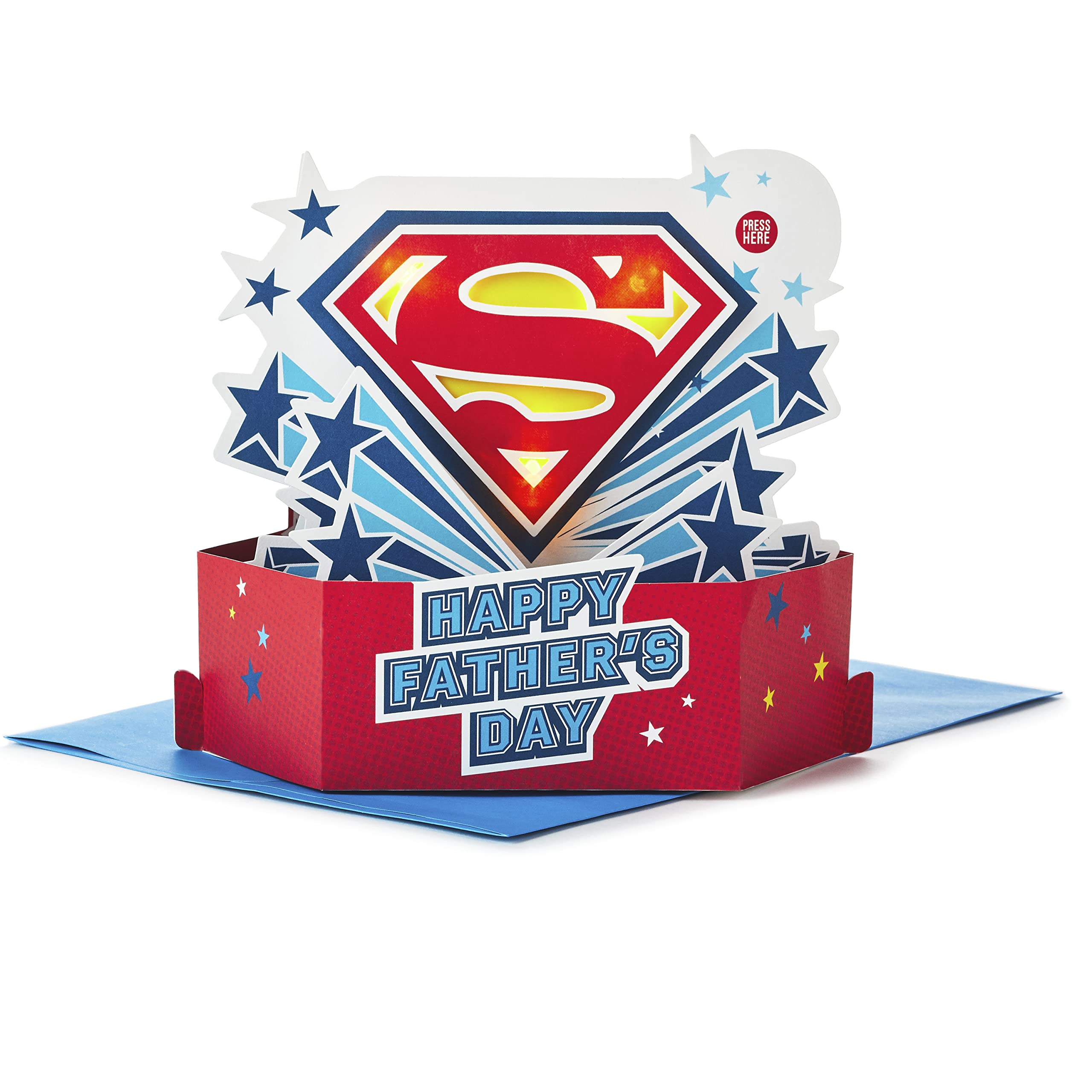 Hallmark 3D Light Up Musical Father's Day Card - Superman Logo Design, Superman Logo 3D Pop Up, 15.8 cm by 22.5 cm