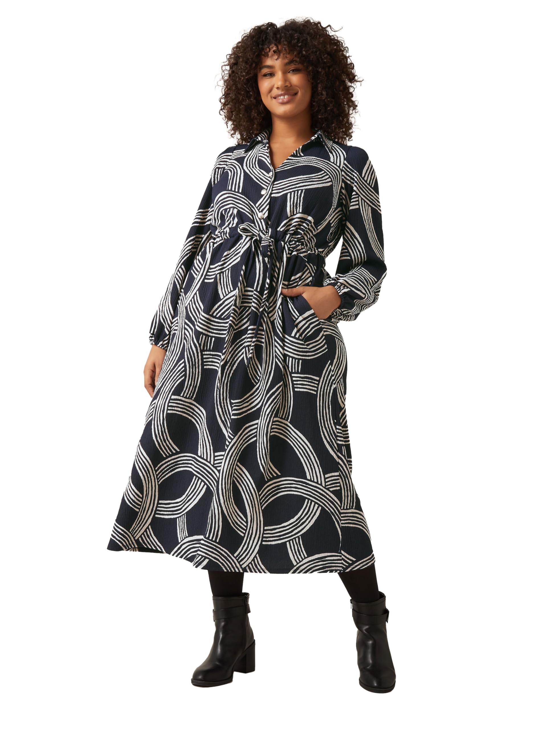 EVANS Curve Blue Linear Print Jersey Crepe Dress - Women's - Plus Size Curve