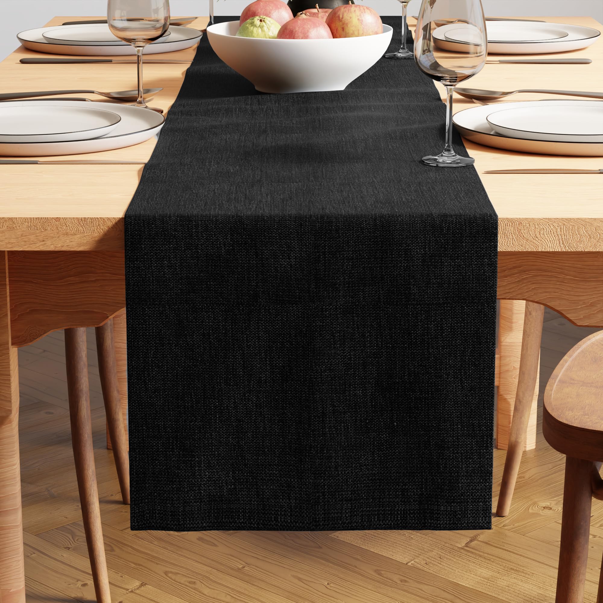 Encasa XO Dining Table Runner for 4 to 6 Seater | 28x150 cm | Black | Chenille Fabric | Machine Washable