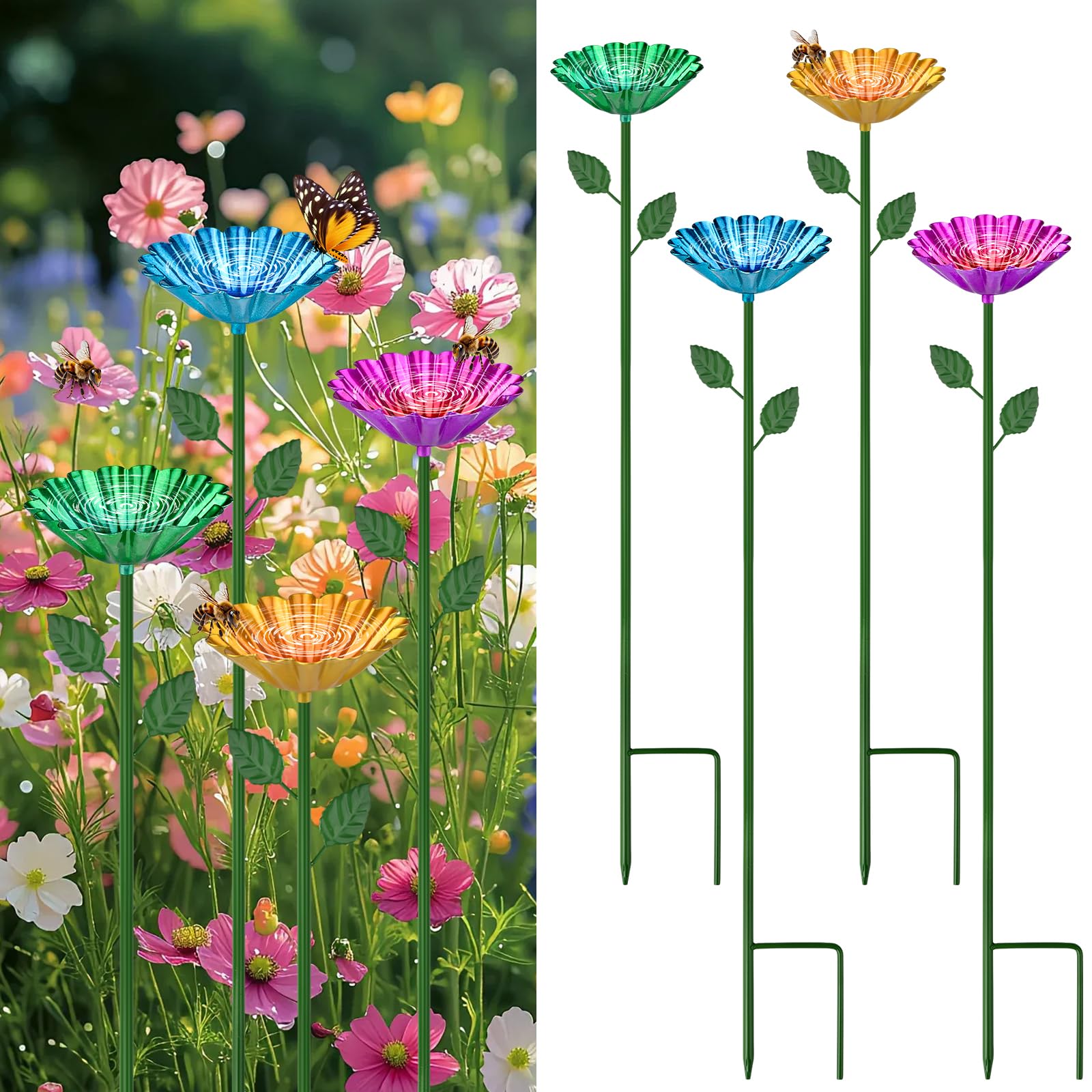 5er Set Bienentränken – Bunte Blütenform Für Garten & Balkon, Mit Namensschildhalter, Sicher Für Bienen & Schmetterlinge, Insektenfreundlich