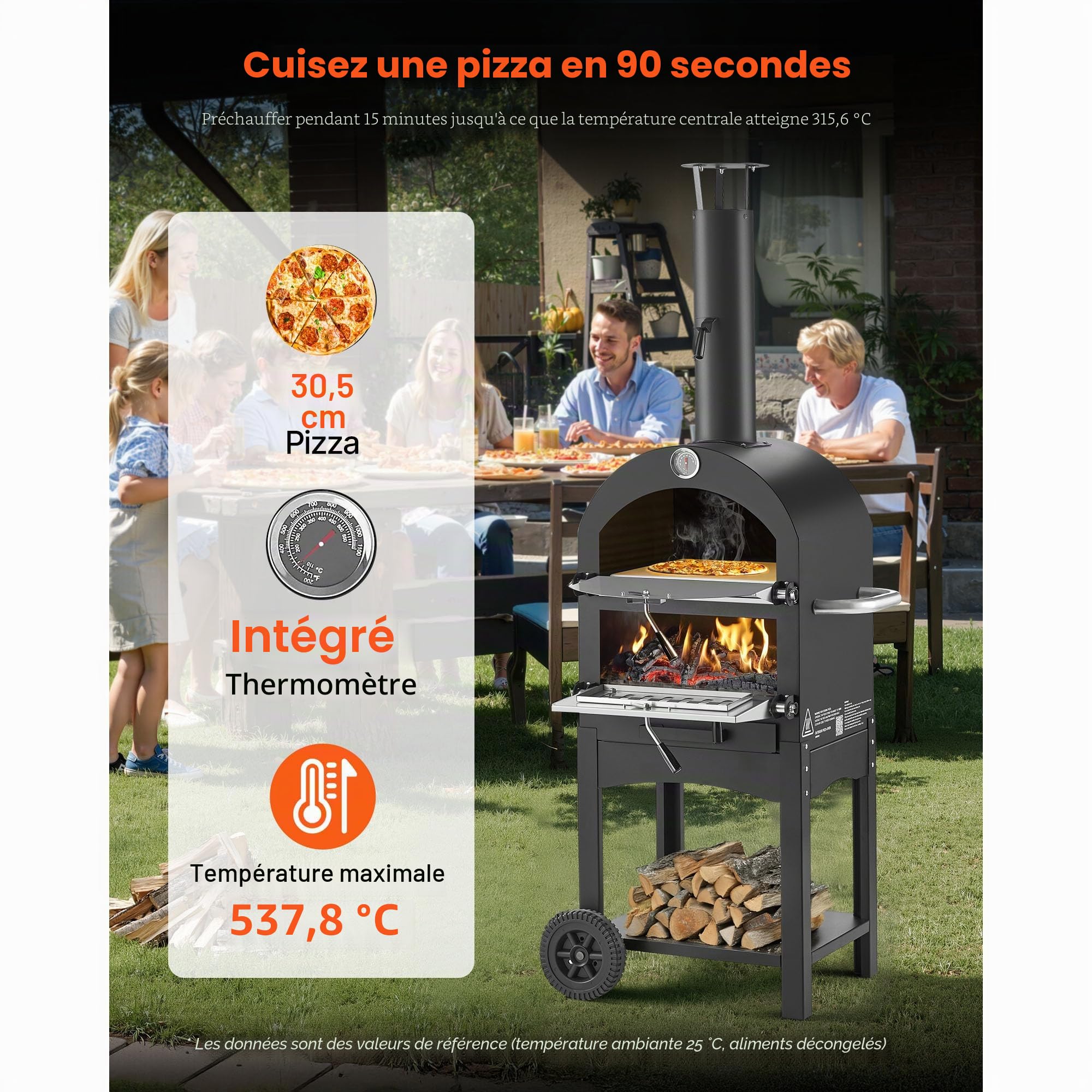 VEVOR Four à Pizza d’Extérieur 12 pouces 305 mm, Four à Granulés de Bois 2 Niveaux, 538 °C