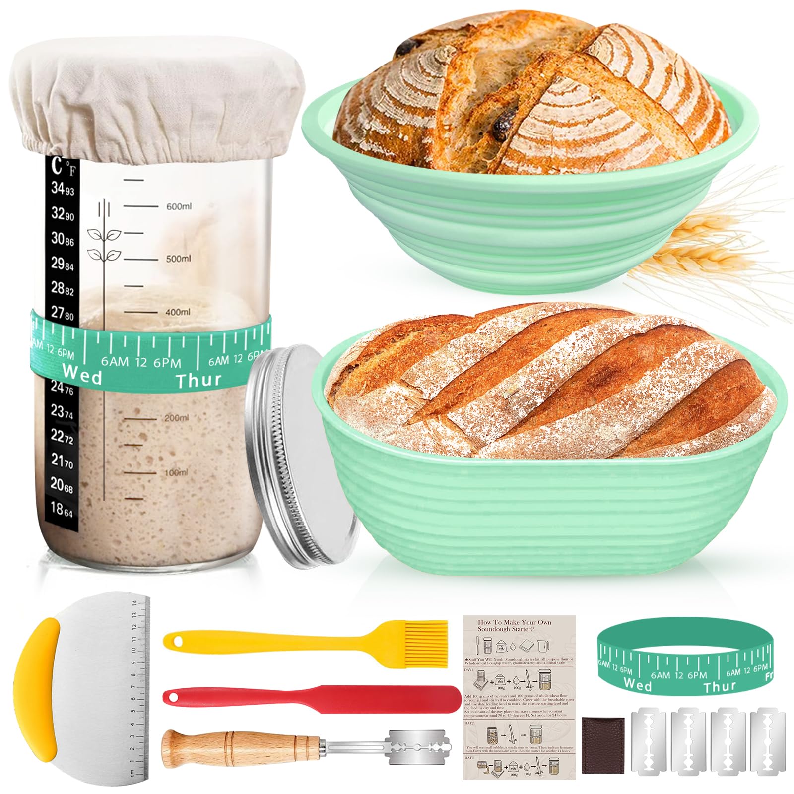 KneadAce Sourdough Starter Kit (PRO 34oz Jar, 2xRound Baskets, Red Bre - View #2