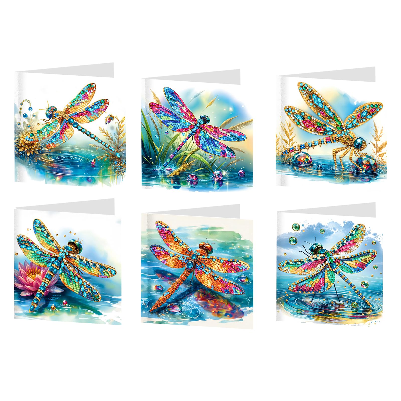 POETRYDRAW 6pcs Dragonfly DIY Diamond Art Painting Greeting Card Kits with Envelopes Diamond Art Greeting Cards Diamond Art Cards Kits for Adults DIY Crafts Family Friend Gifts (Dragonfly)