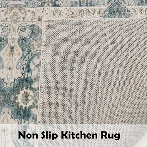 Miniatura 4 de Juego de 3 alfombras bohemias de cocina antideslizantes, lavables, delgadas, para pasillo, lavandería, fregadero, color marrón claro, 18 x 30