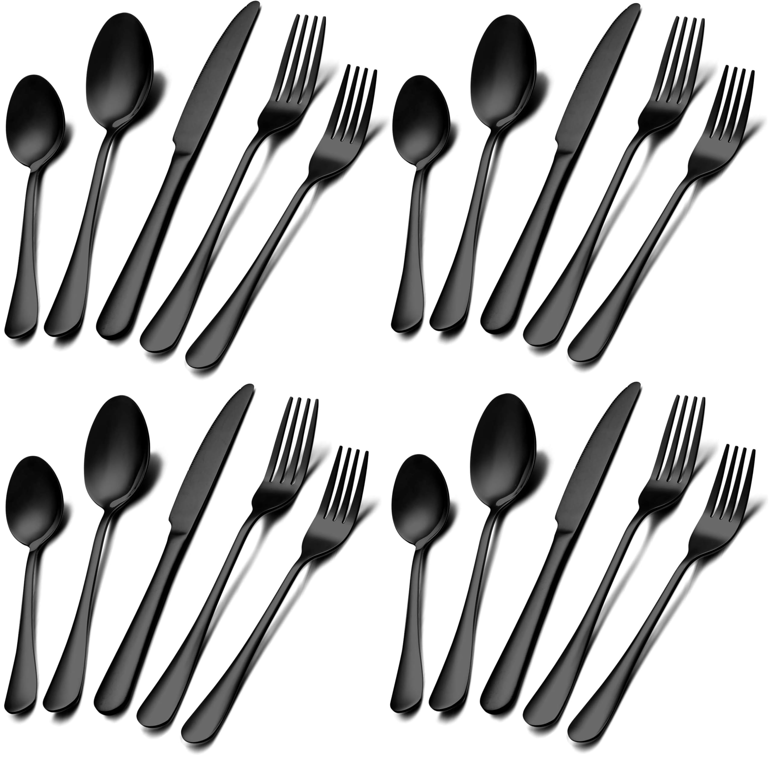 VENIQE Black Spoon Cutlery Set Dining Table Kitchen Silverware Wedding Gift Serving Spoons Stainless Steel Forks and Knife Spoon Set Cutlery Flatware Set Kitchen Dessert Tablespoon(Set of 20,Black)