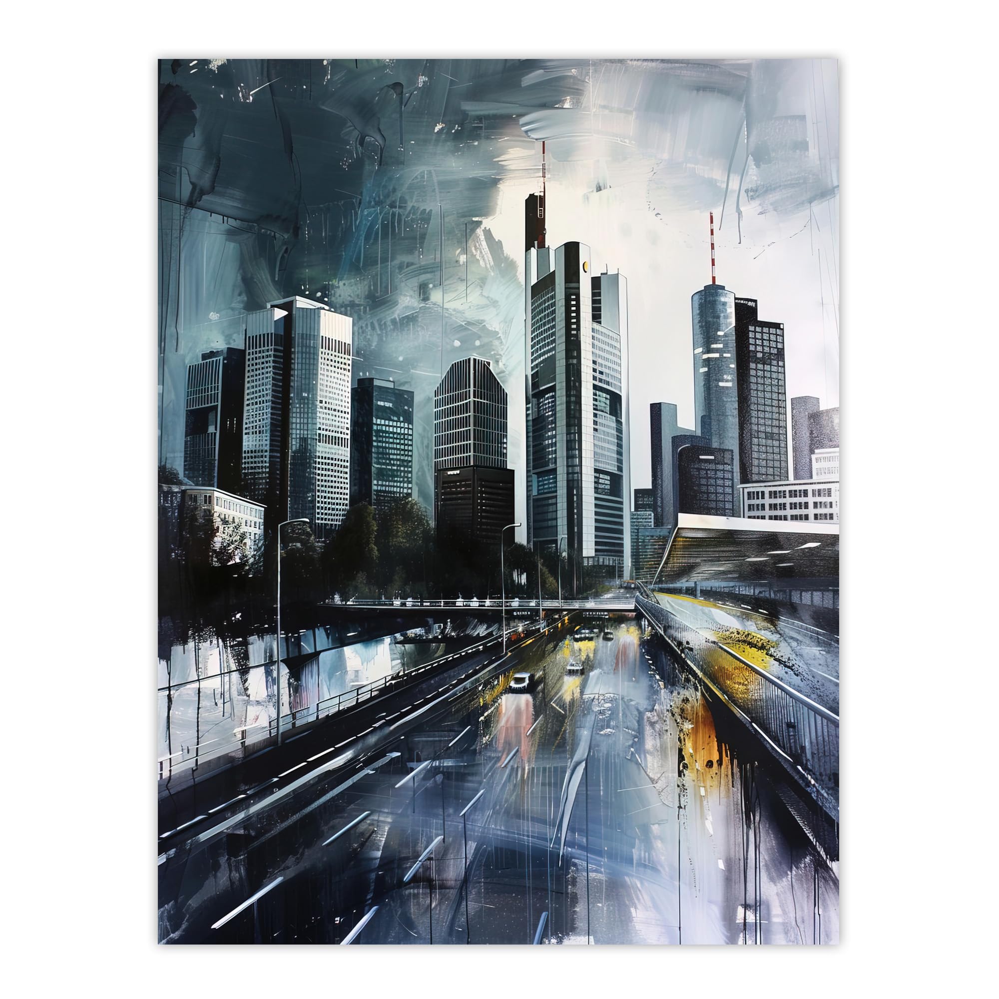 Artery8 Frankfurt City Skyline Germany Cityscape Painting Living Room Extra Large XL Wall Art Poster Print