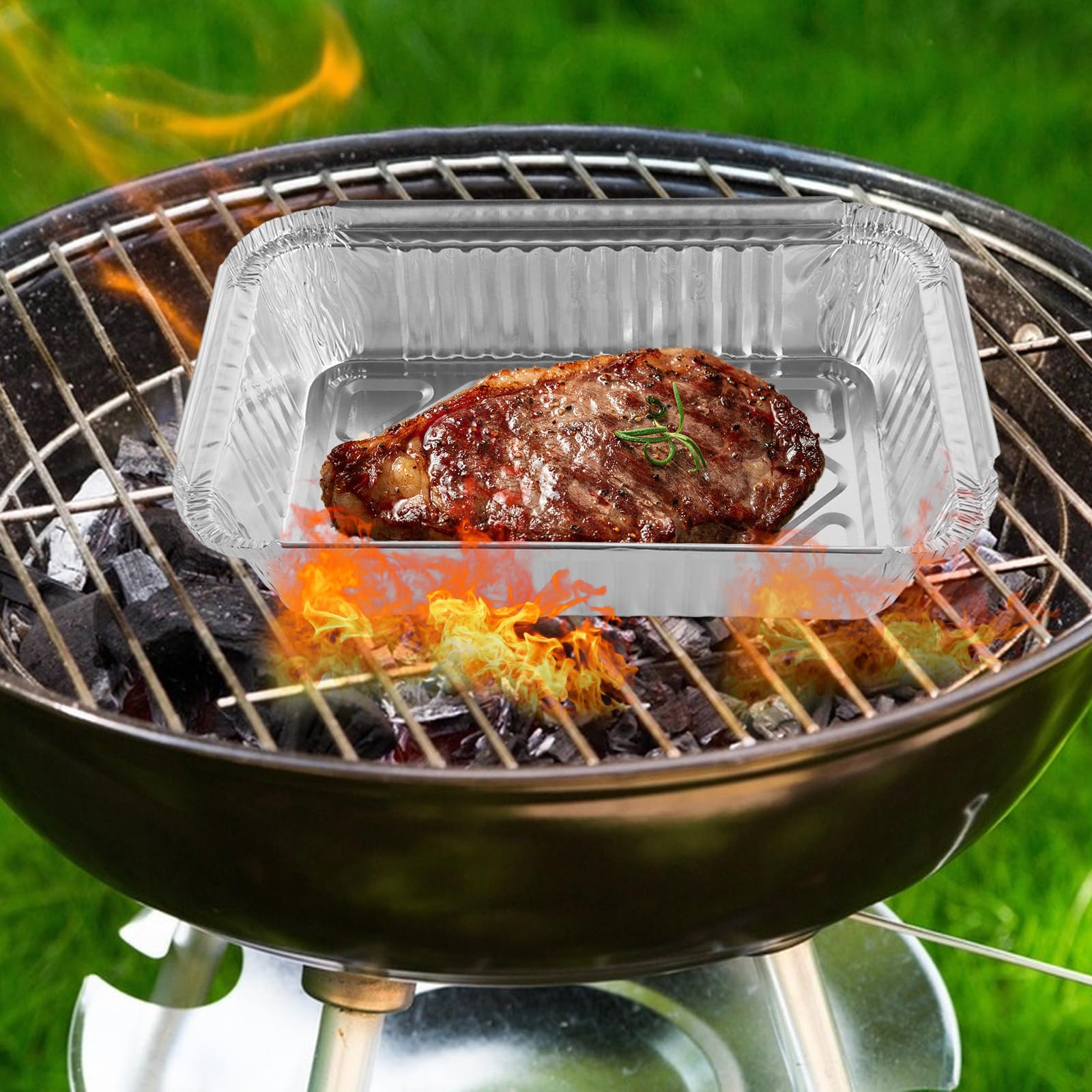 Lot de 100 Barquette Aluminium avec Couvercle 800 ml, Plat Aluminium Jetable 21 x 14 x 5 cm - Pour cuire, rôtir, cuisiner, stocker, griller, emporter