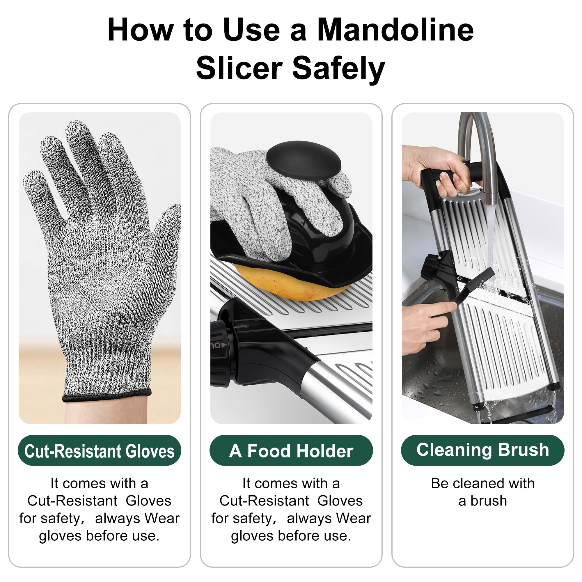 Mandoline Slicer for Kitchen, Adjustable mandoline food slicer, Stainless Steel vegetable slicer with Cut-Resistant Gloves - Image 4