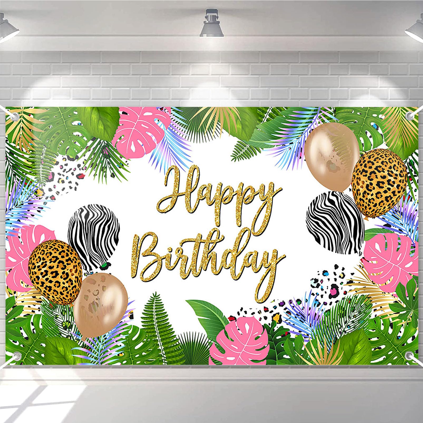 Avezano Jungle Animals Birthday Backdrop Safari Animal Theme Happy Birthday Party Decoration Jungle Safari Rainforest Palm Leaves Bday Party Banner