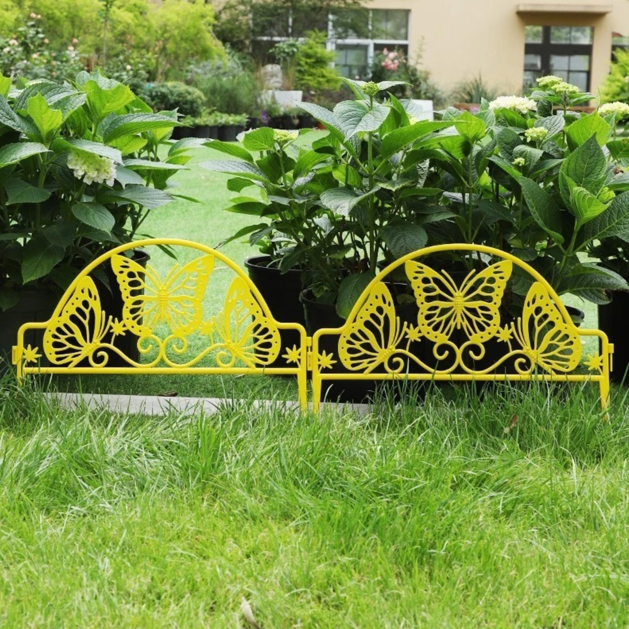 10 Pack Wooden Effect Plastic Garden Lawn Edging Fence – Durable Decorative Border Panels for Garden Edges, Paths & Flower Beds (Yellow (15.41F/4.7M))