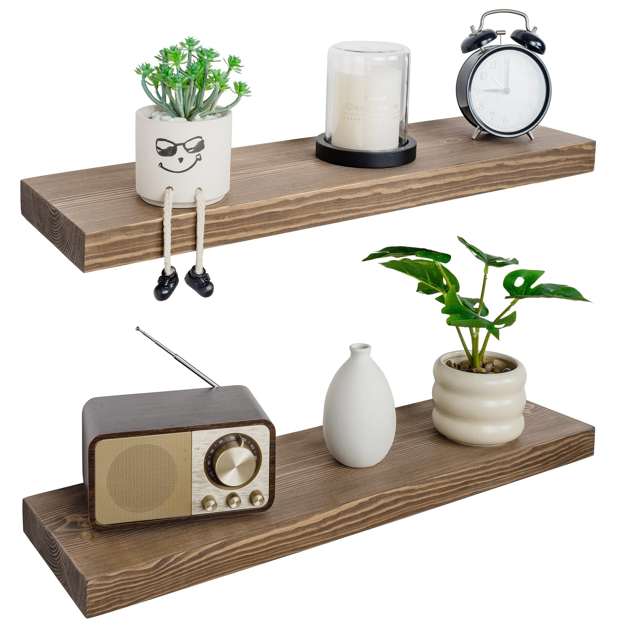 BGMG 30 inch Walnut Floating Shelves for Wall Set of 2,High End Solid Real Wood 30 in Floating Shelf,Rustic Wooden Wall Mount Shelves,Heavy Duty Bracket,30x6.7x1.25 inch