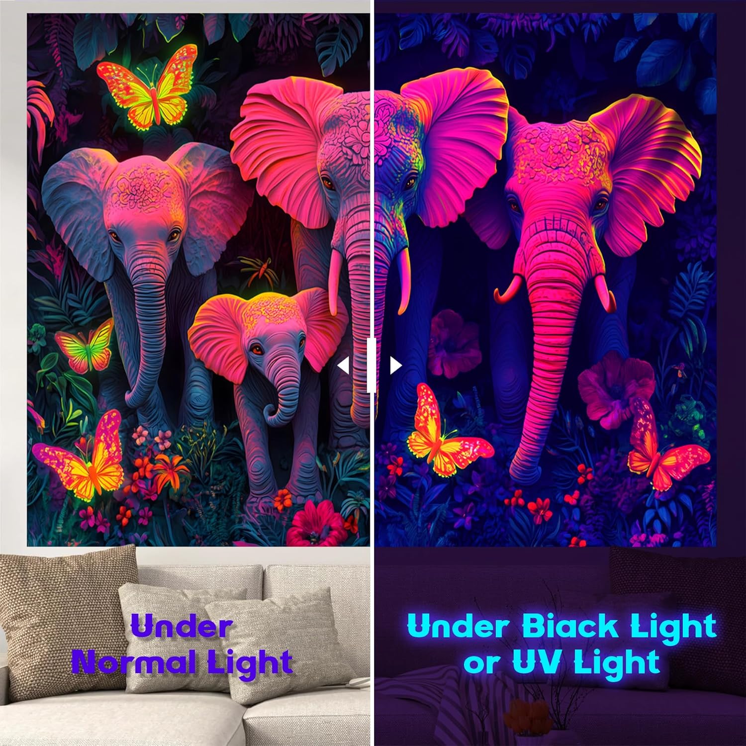 NYZE Elephant Tapestry for Bedroom, Glow in the Dark Room Decor Wall Tapestries, Cool Galaxy Planet Wall Hanging, Wall Hanging for Gamer Room Dorm Living Room 79in×59in