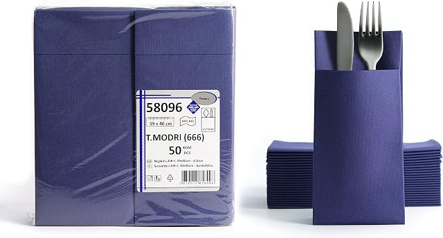 Airlaid 500 serwetek na sztućce, podobnych do materiału, gotowe złożone serwetki z otworem | 40 x 40 cm, składana kieszeń na sztućce, wysokiej jakości, na wesele, urodziny, do hotelu, cateringu, jakość