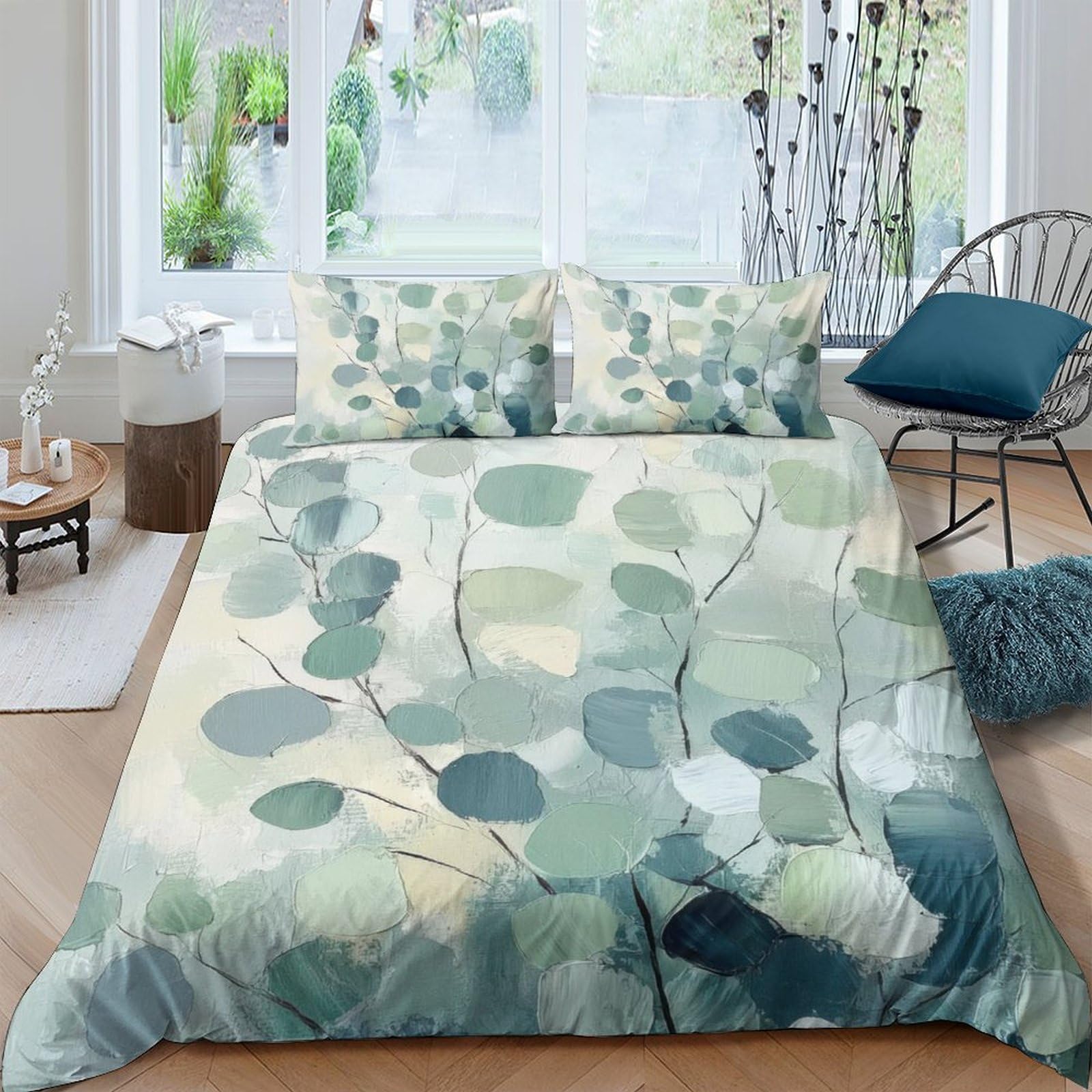 Ctjqhvkz Style-8 3D Printed Green Leaf Fitted Sheet Microfiber Soft Botanical Abstract Mattress Cover For Bedroom Home Decor Single（135X200cm）