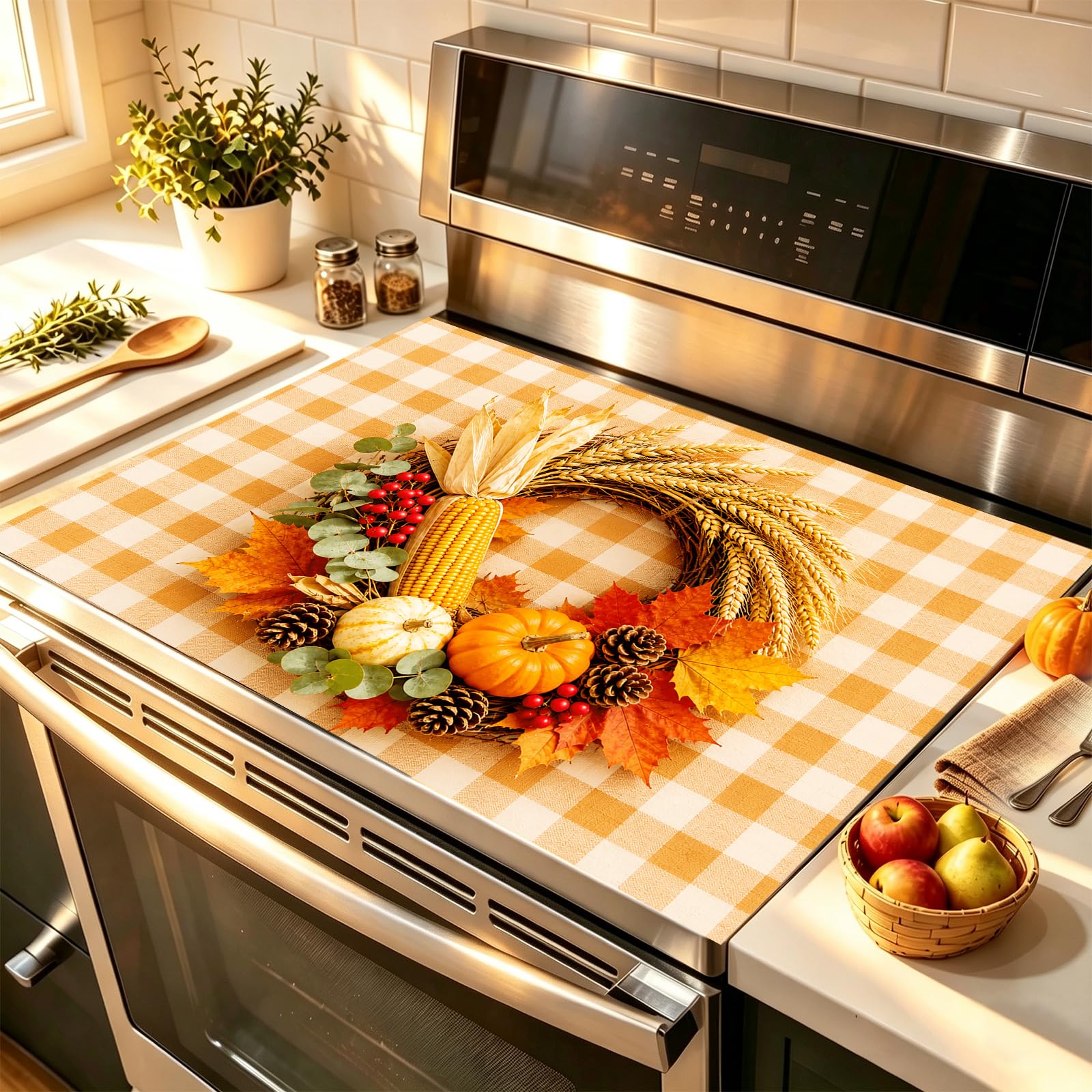 HOMETITUTE Autumn Harvest Blessing Wreath 1 Stove Cover 28x20 Diatomite Mat