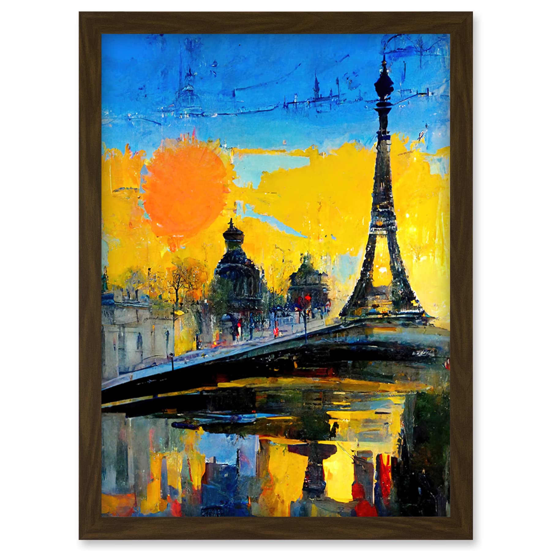 Modern Bright Abstract Paris At Sunrise Cityscape Eiffel Tower Artwork Framed Wall Art Print A4
