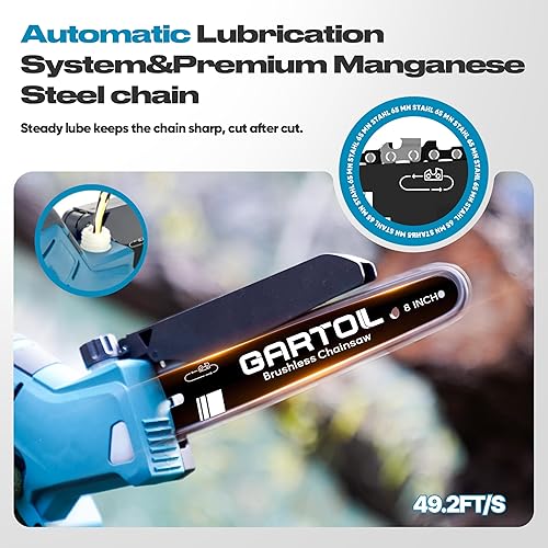Miniatura 5 de GARTOL Mini motosierra inalámbrica sin escobillas, motosierra de mano de 8 y 6 pulgadas con engrasador automático, motosierra eléctrica de 1000 W