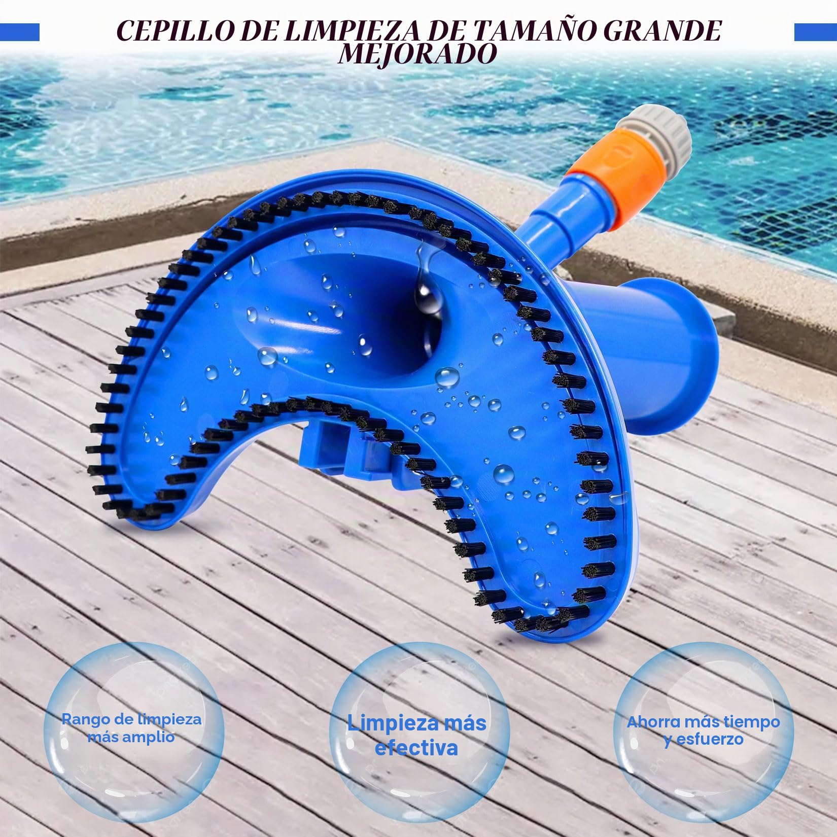 Aspirador de piscina XL, con cepillo curvado ampliado, 4 barras de aluminio extendidas y reforzadas, juego de limpieza para piscina