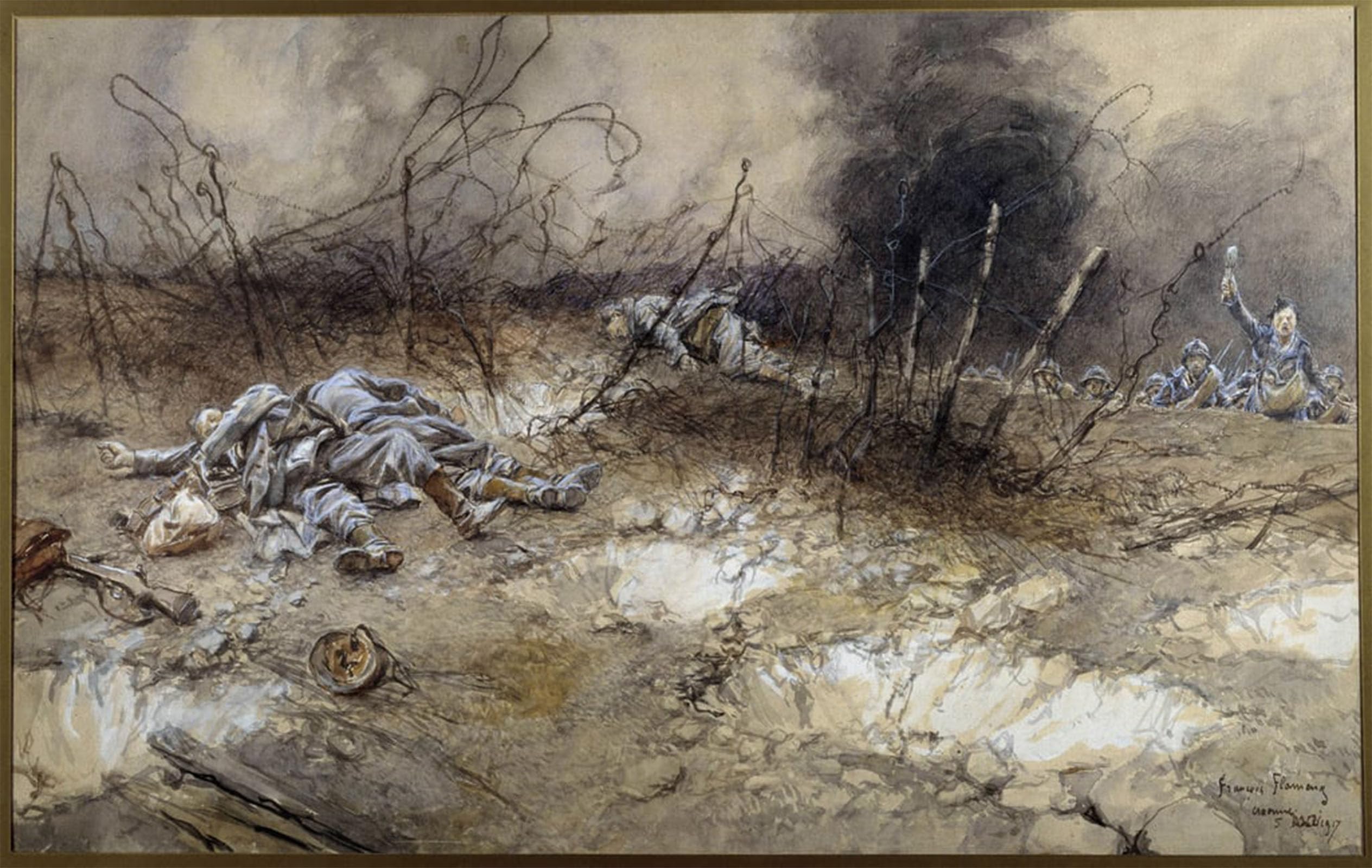 ARTXLXXBN Famous Art Print Poster Vintage Wall Art First World War Scene of the Battle of La Craonne on by Francois Flameng Canvas Art Poster for Home Decor 60x90cm